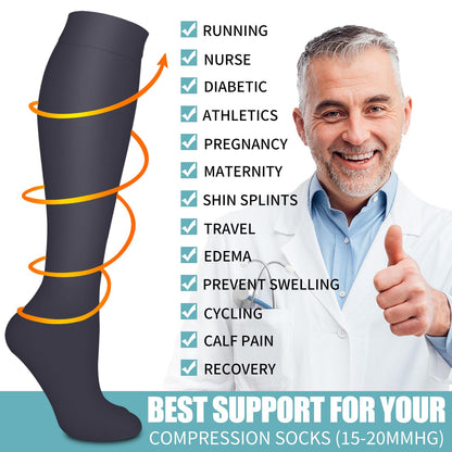 Bluemaple 6 Pack Copper Compression Socks for Women & Men - Best Support for Nurses, Recovery, Running, Athletic