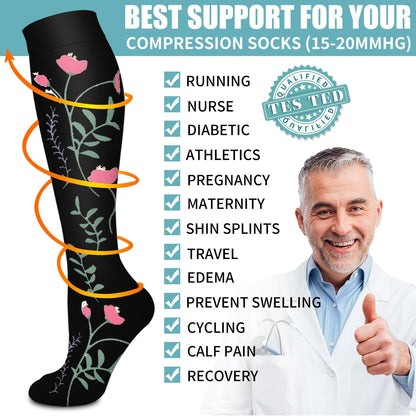 Compression Socks for Women & Men Circulation(6 pairs)-Graduated Supports Socks for Running, Athletic Sports