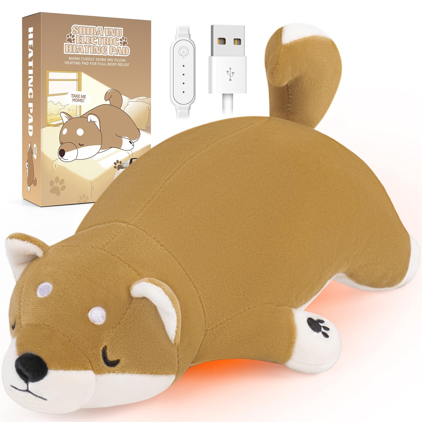 Electric Heating Pad for Period Cramps, Cuddly Soft 14" Shiba Inu Plush with a Hot Soft Belly USB Powered, Menstrual Heating Pad Neck Shoulder Pain Relief