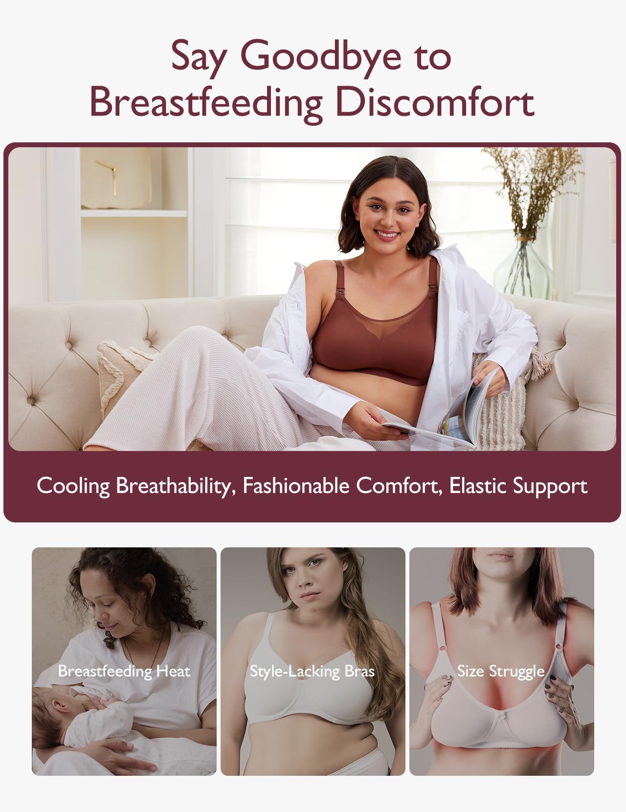 Nursing Bras for Breastfeeding, Breathable Mesh Nursing Bras Comfort Maternity Bra Wireless Pregnancy Sleep Bra