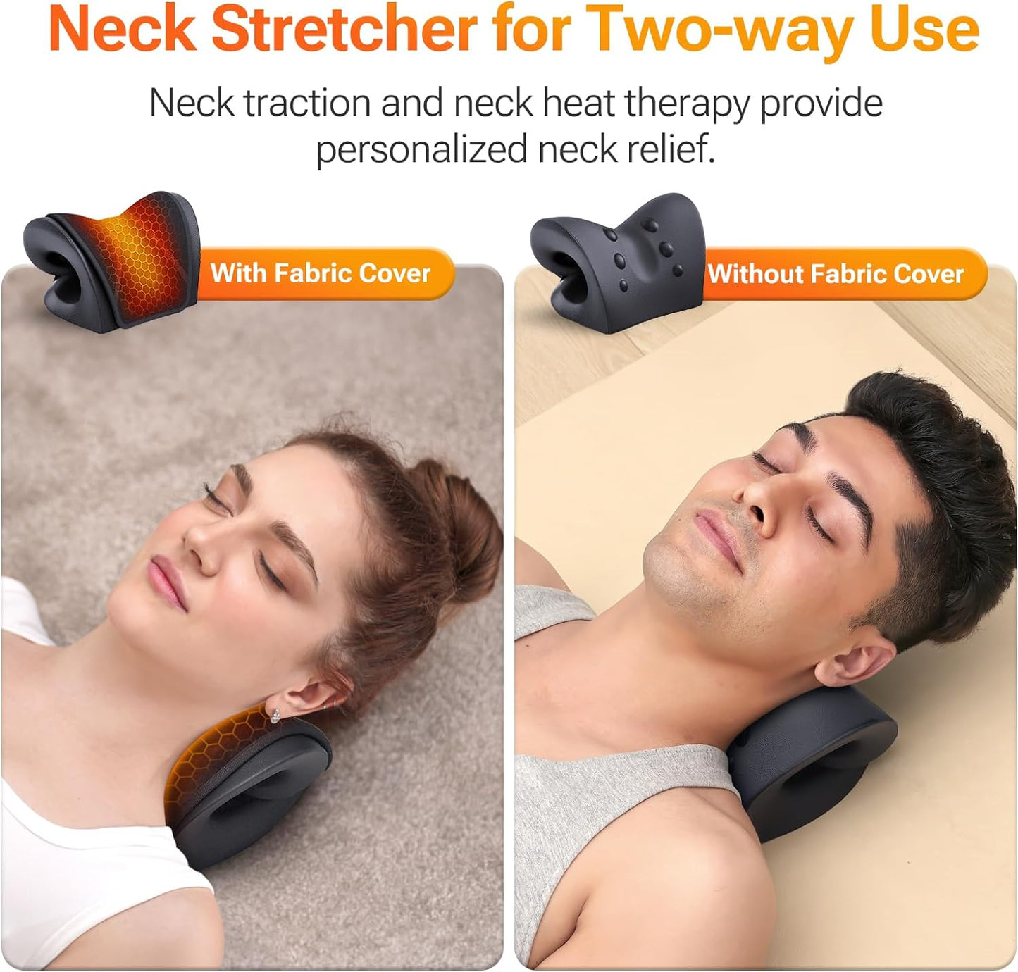 Neck Stretcher with Larger Graphene Heating Pad, Heated Cervical Traction Device in e-Shape for Moderate Neck Traction & Neck Pain Relief, Neck Relaxer with 6 Heat Levels & 3 Timer Functions