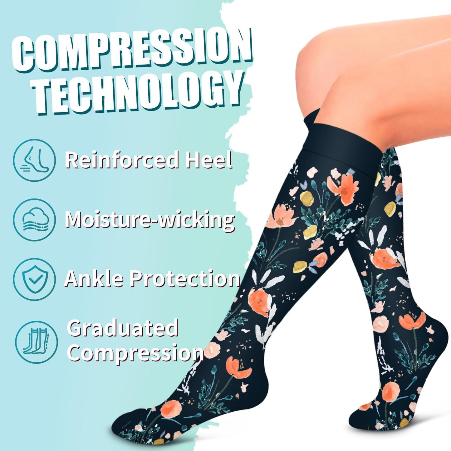 Compression Socks for Women & Men Circulation(6 pairs)-Graduated Supports Socks for Running, Athletic Sports