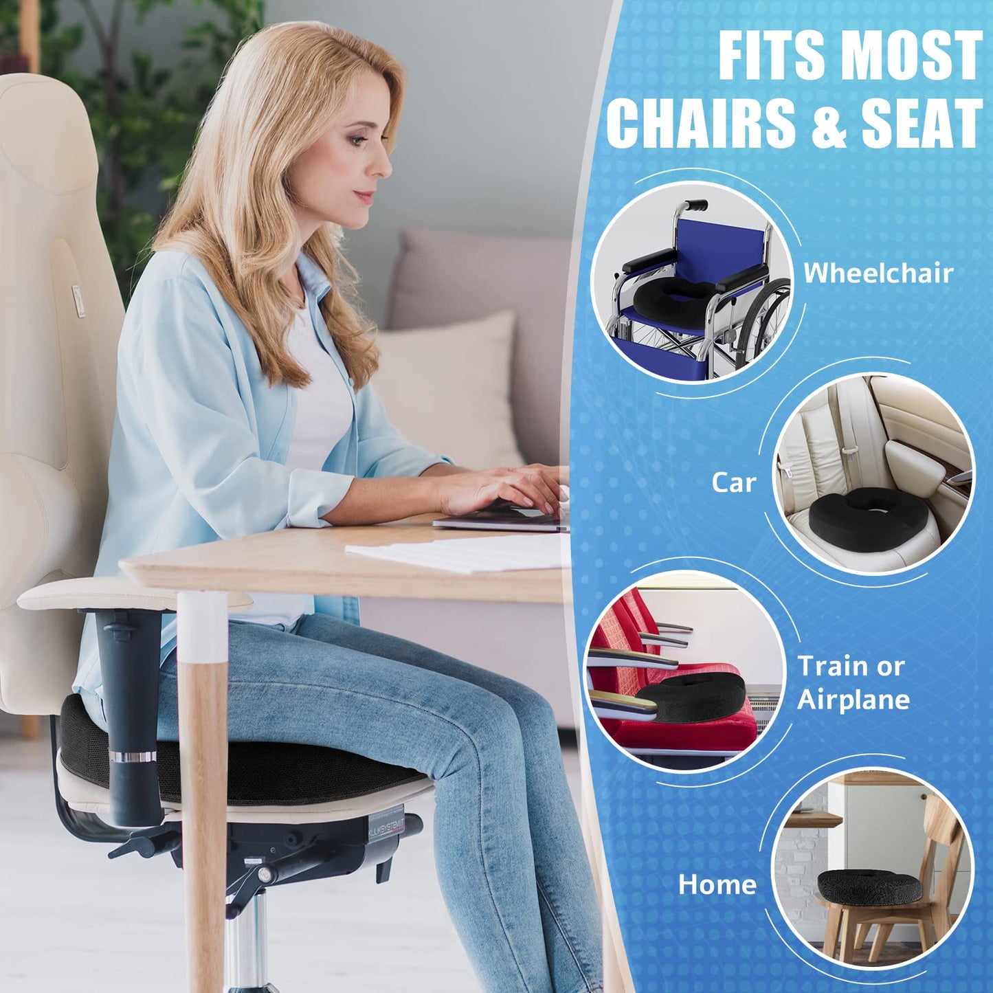 Donut Pillow Seat Cushion, Donut Chair Cushions for Postpartum Pregnancy & Hemorrhoids ,Tailbone Pain Relief Cushion, Memory Foam Seat Cushions for Office &Home Chairs