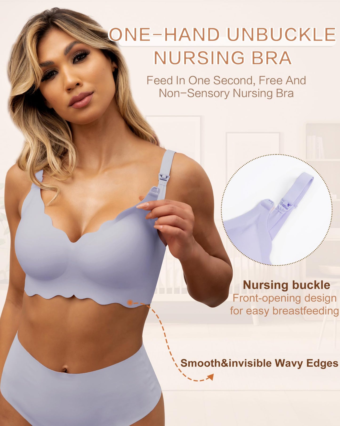 Nursing Bras for Breastfeeding Wavy Seamless Comfort Maternity Bralette Wireless Pregnancy Sleep Bra with Support