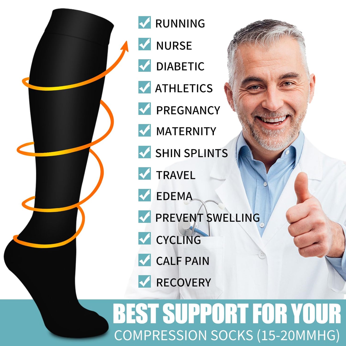 Bluemaple 6 Pack Copper Compression Socks for Women & Men - Best Support for Nurses, Recovery, Running, Athletic