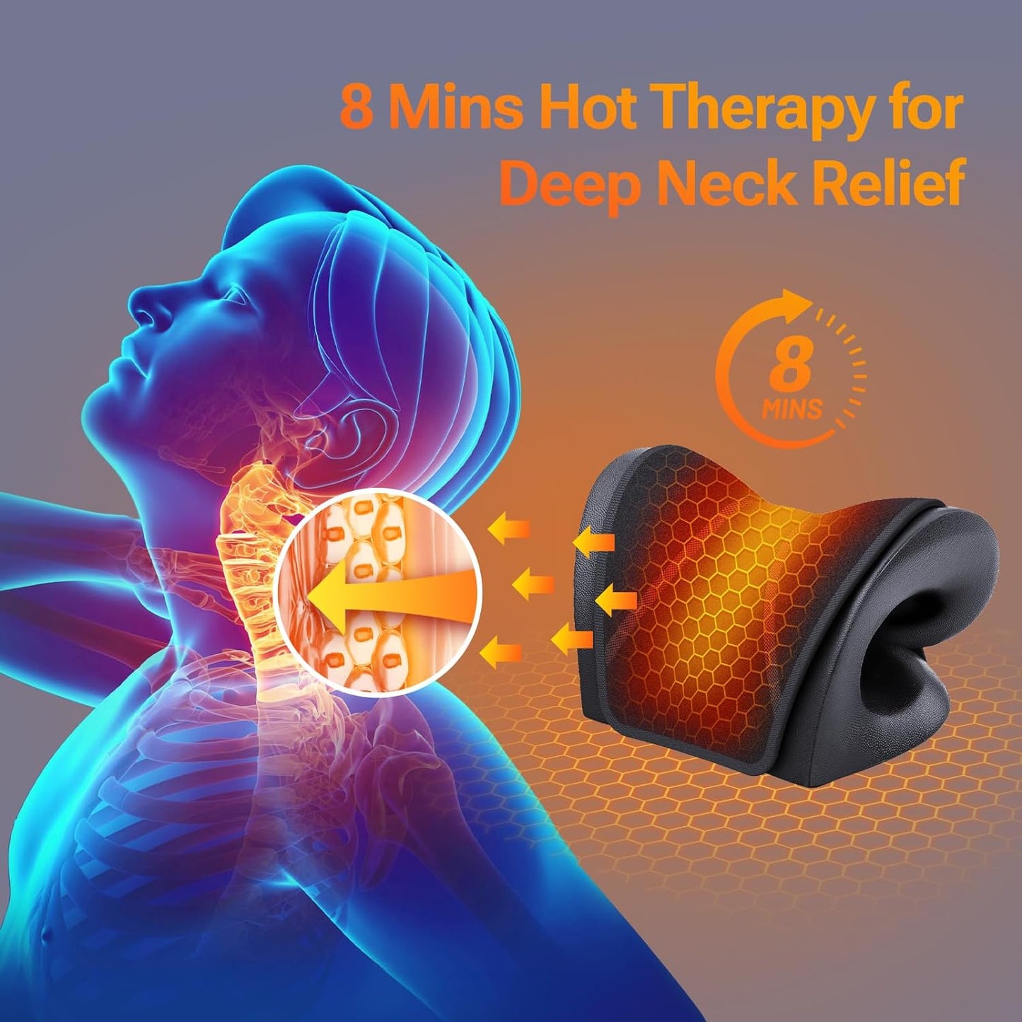 Neck Stretcher with Larger Graphene Heating Pad, Heated Cervical Traction Device in e-Shape for Moderate Neck Traction & Neck Pain Relief, Neck Relaxer with 6 Heat Levels & 3 Timer Functions