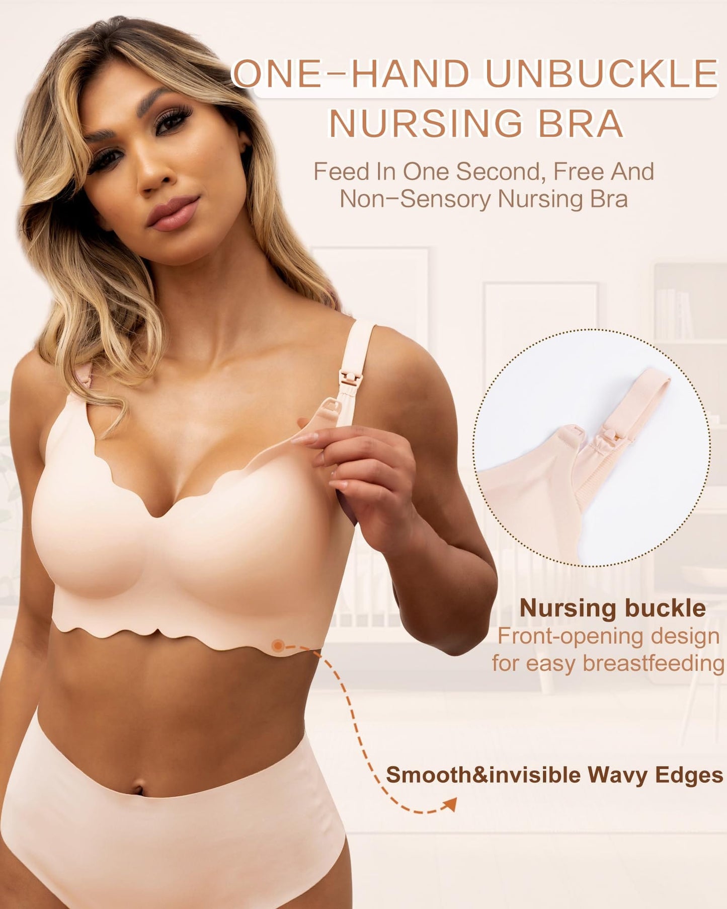 Nursing Bras for Breastfeeding Wavy Seamless Comfort Maternity Bralette Wireless Pregnancy Sleep Bra with Support