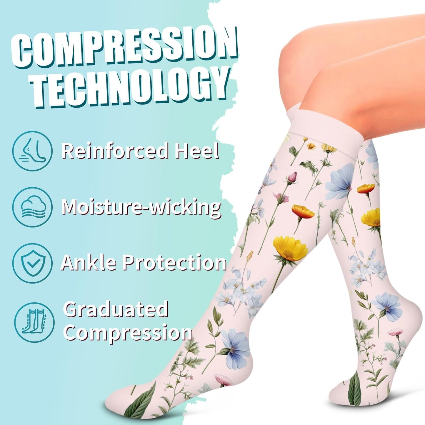 Compression Socks for Women & Men Circulation(6 pairs)-Graduated Supports Socks for Running, Athletic Sports