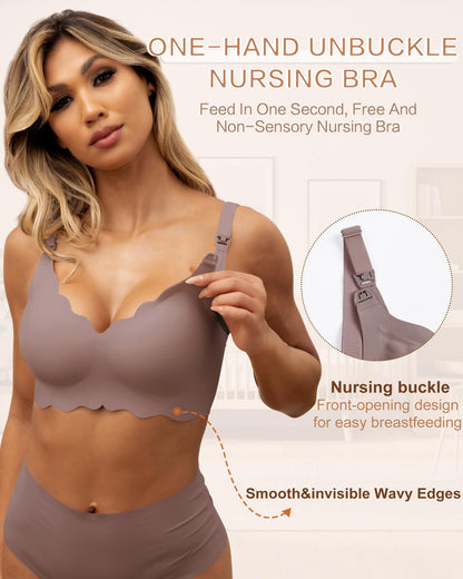 Nursing Bras for Breastfeeding Wavy Seamless Comfort Maternity Bralette Wireless Pregnancy Sleep Bra with Support