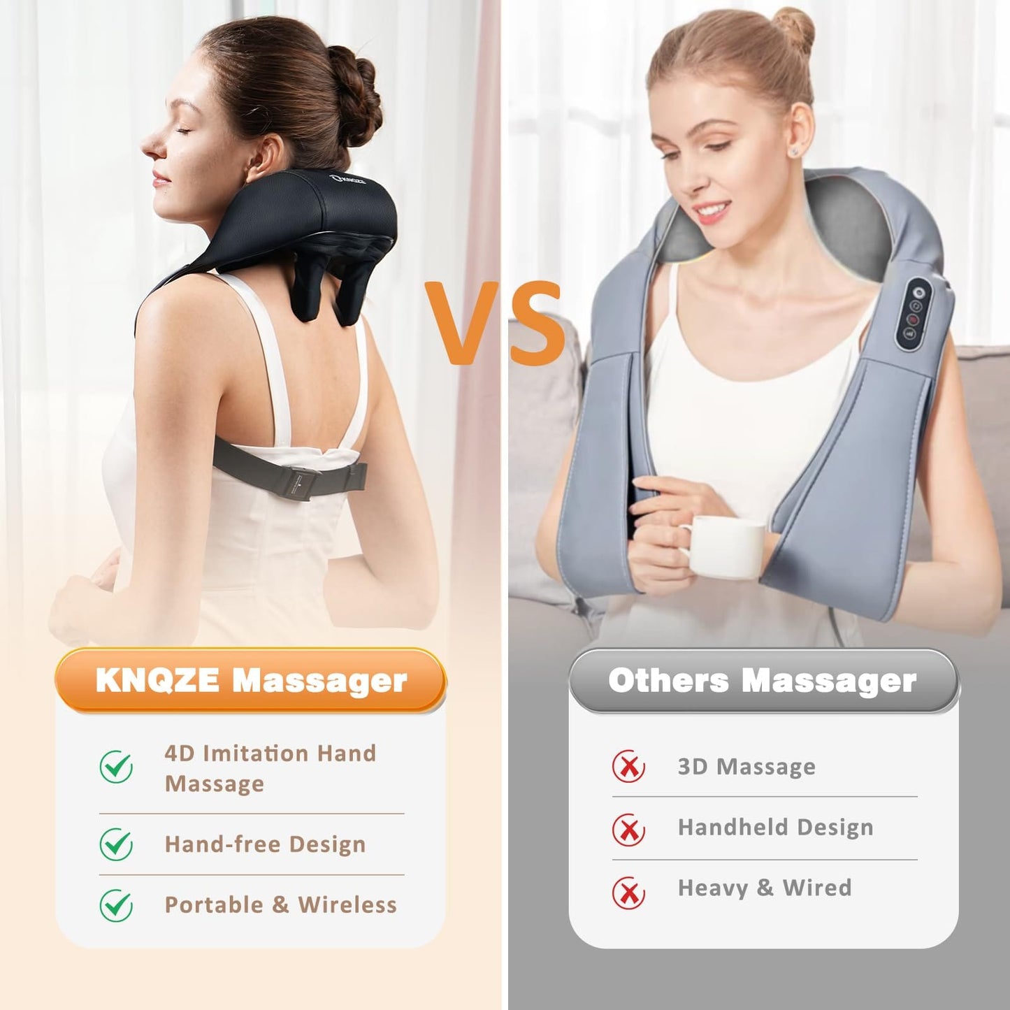 Neck Massager with Heat, Cordless 4D Deep Tissue Kneading Massage, Shiatsu Neck and Shoulder Massage Pillow for Neck, Back and Leg Pain Relief