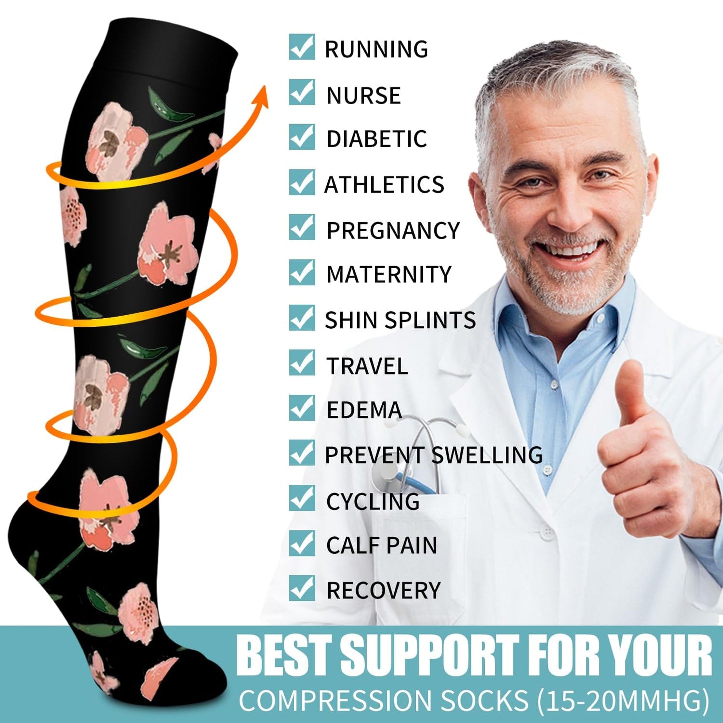 Bluemaple 6 Pack Copper Compression Socks for Women & Men - Best Support for Nurses, Recovery, Running, Athletic