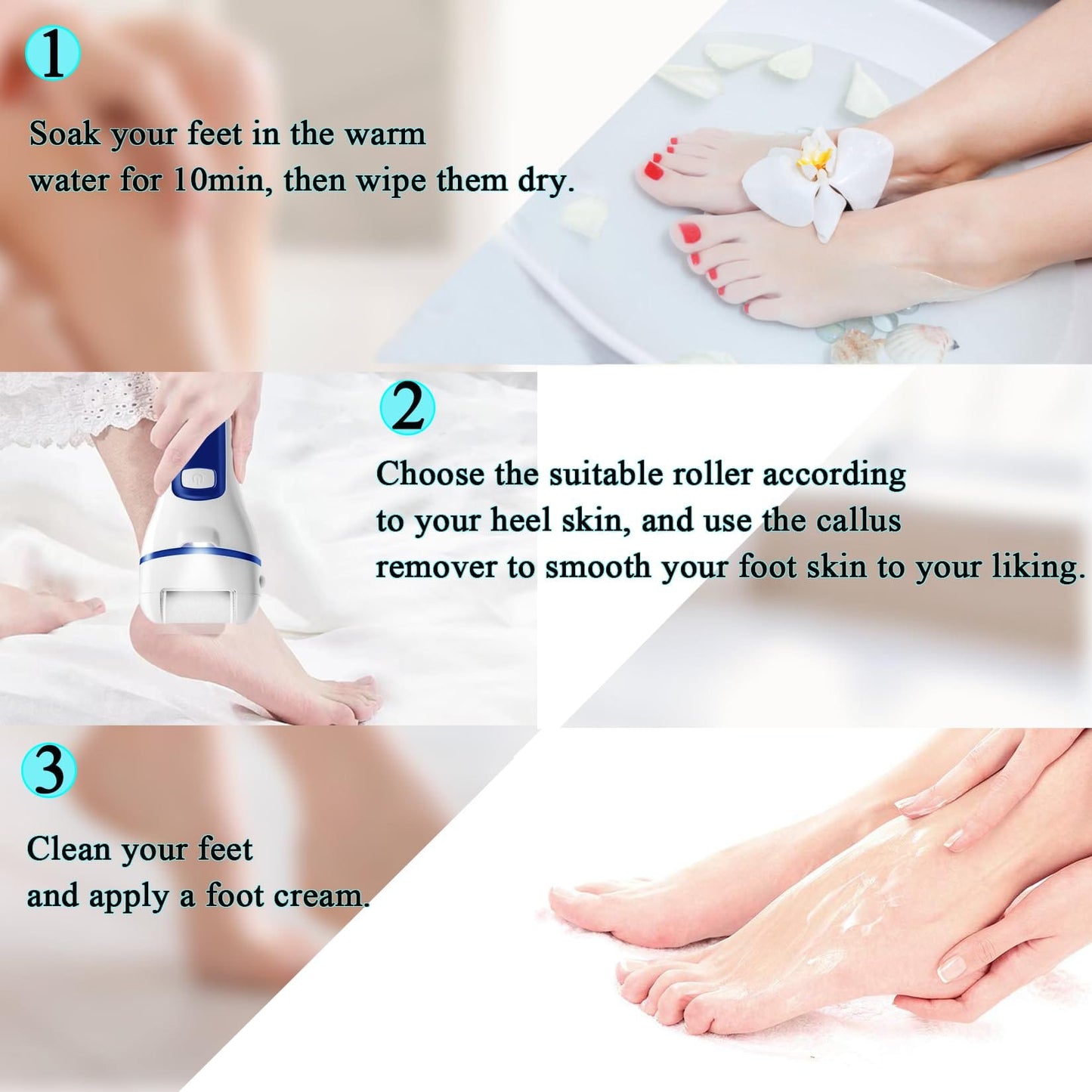 Callus Remover for Feet, 13-in-1 Professional Pedicure Tools Foot Care Kit,  3 Rollers, 2 Speed, Battery Display