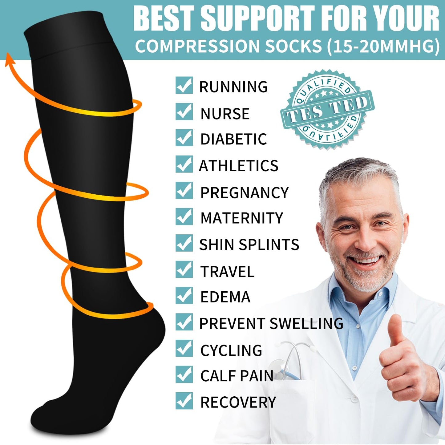 Compression Socks for Women & Men Circulation(6 pairs)-Graduated Supports Socks for Running, Athletic Sports