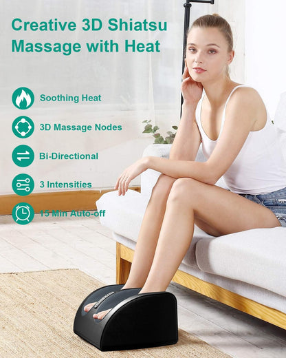 Shiatsu Foot Massager Machine with Heat, Foot and Calf Massager with Massage Roller, Deep Tissue Massager for Foot Massage and Calf