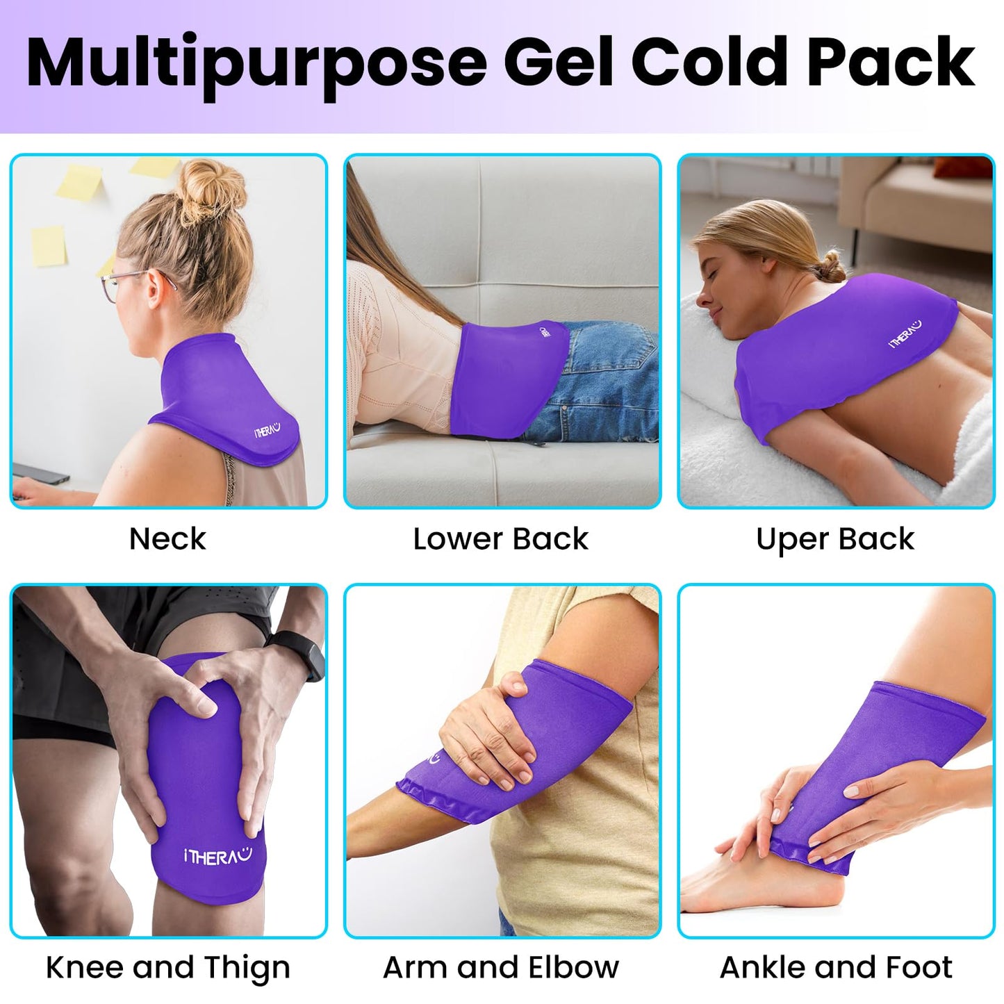 iTHERAU Neck Ice Pack Wrap, Hot or Cold Compress for Cervical Pain Relief, Soft Gel Ice Packs for Injuries Reusable, Sports Injuries, Swelling, Office Pressure, Black