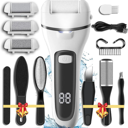 Callus Remover for Feet, 13-in-1 Professional Pedicure Tools Foot Care Kit,  3 Rollers, 2 Speed, Battery Display