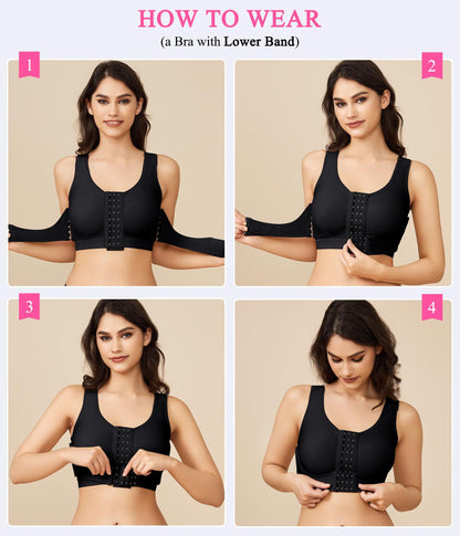 Front Closure Post Surgery Compression Wireless Everyday Bras for Women Mastectomy Support