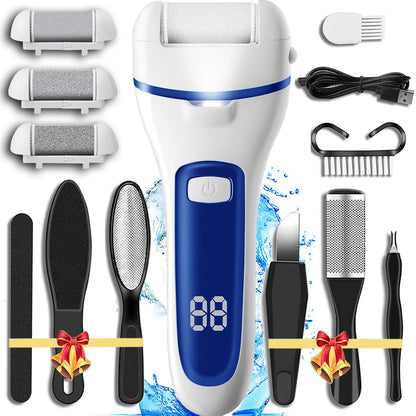 Callus Remover for Feet, 13-in-1 Professional Pedicure Tools Foot Care Kit,  3 Rollers, 2 Speed, Battery Display