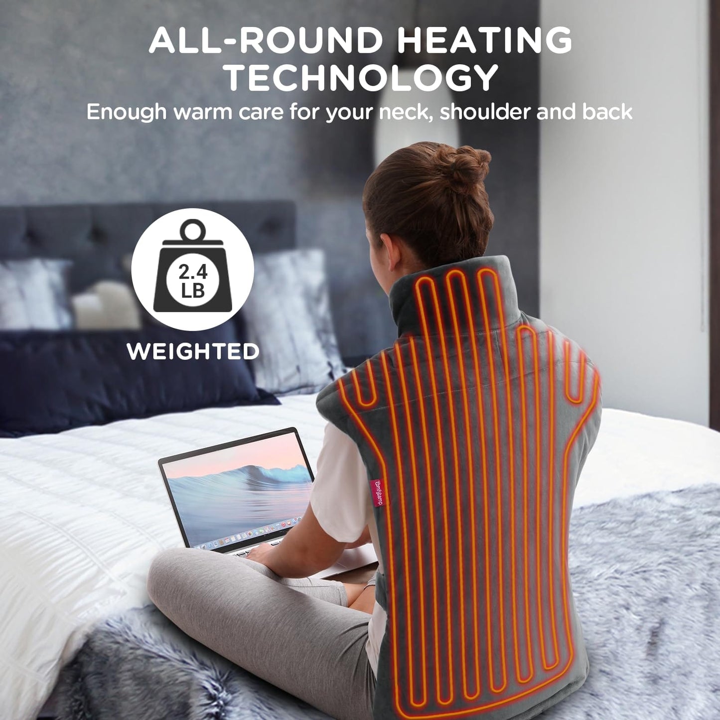 Comfy Temp Weighted Heating Pad for Back, FSA, HSA Eligible XXL Large Heat Pad for Neck and Shoulders Pain Relief, 3 Heat Settings, 2H Auto-Off, Washable Back Electric Heated Wrap