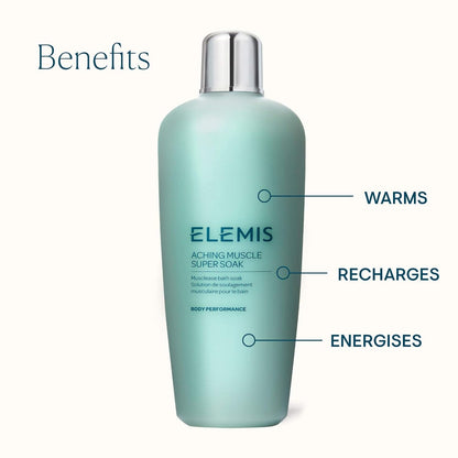 ELEMIS Aching Muscle Super Soak  Muscle Ease Natural Foaming Bath Milk Warms, Recharges, and Energizes Tired, Overworked Muscles Post-Workout | 400 mL