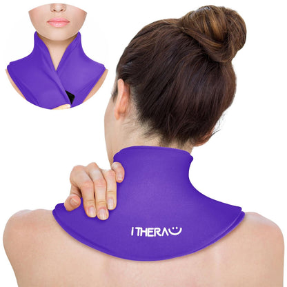 iTHERAU Neck Ice Pack Wrap, Hot or Cold Compress for Cervical Pain Relief, Soft Gel Ice Packs for Injuries Reusable, Sports Injuries, Swelling, Office Pressure, Black