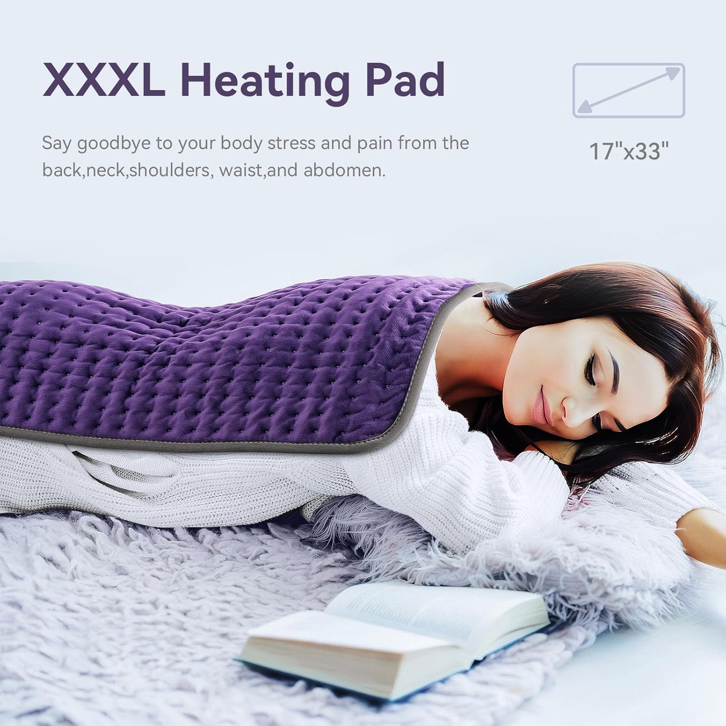 Heating Pad for Back/Neck/Shoulder Pain Relief, 33''×17'' XXX Extra Large Electric Heating Pads for Cramps,Gifts for Women/Mom/Wife Her,Moist & Dry Heat Warm Pad(Purple)