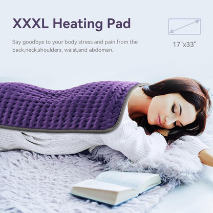 Heating Pad for Back/Neck/Shoulder Pain Relief, 33''×17'' XXX Extra Large Electric Heating Pads for Cramps,Gifts for Women/Mom/Wife Her,Moist & Dry Heat Warm Pad(Purple)