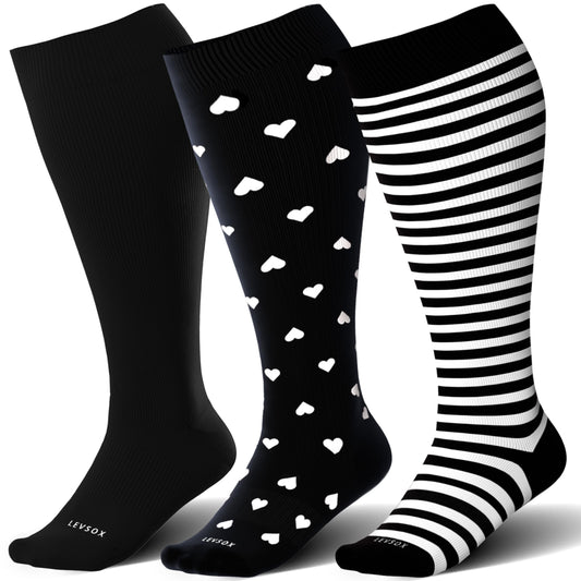 Wide Calf Compression Socks for Women&Men Plus Size 15-20mmHg Knee High Large Support Stockings for Circulation