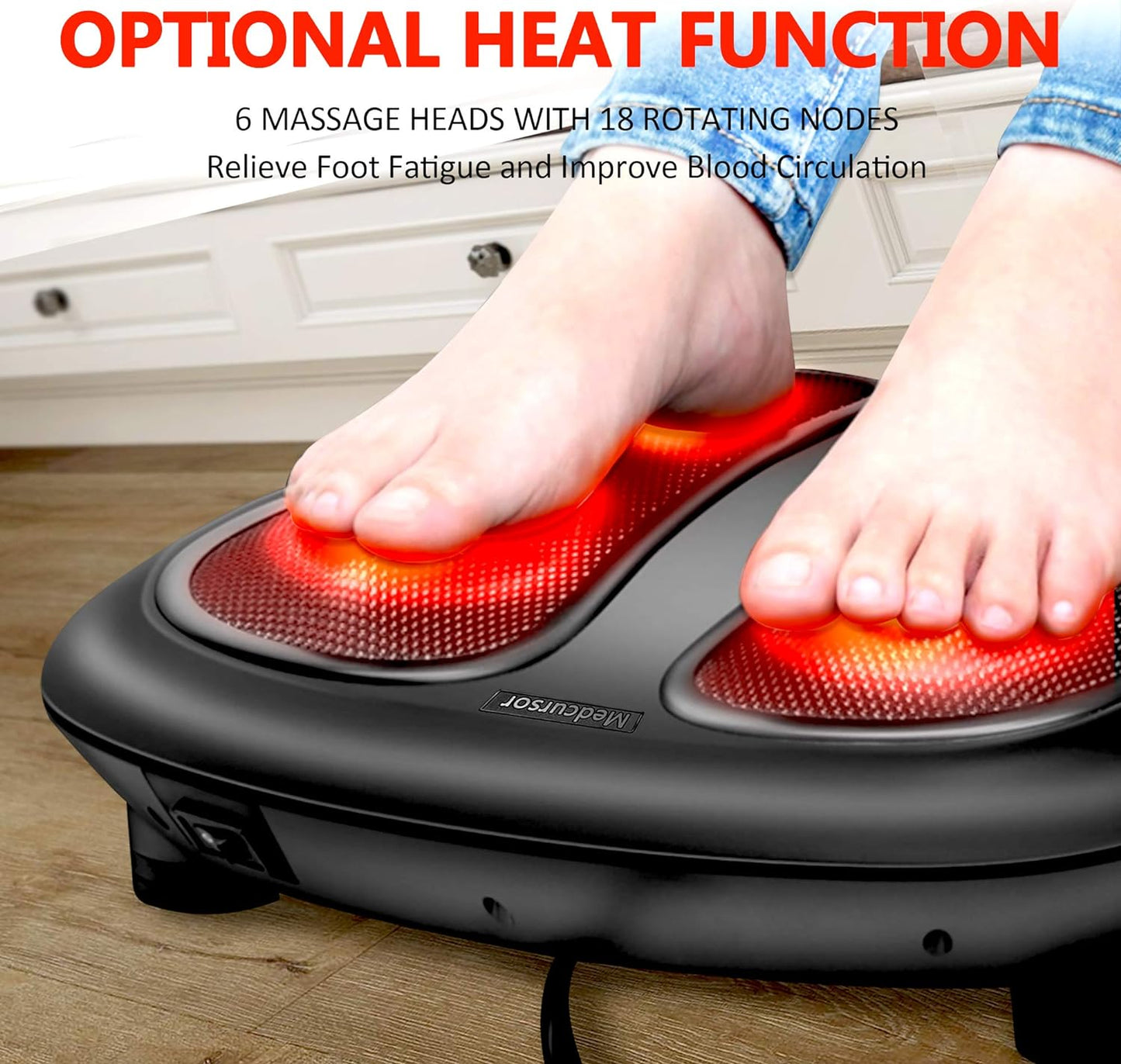 Medcursor Shiatsu Foot Massager with Heat, Electric Deep Kneading Massage Machine for Muscle Fatigue Relief, Improve Body Circulation for Home and Office Use, Black