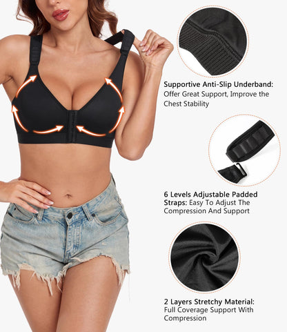 Post Surgical Bra Front Closure Non Padded Wirefree Racerback Adjustable Wide Strap Mastectomy