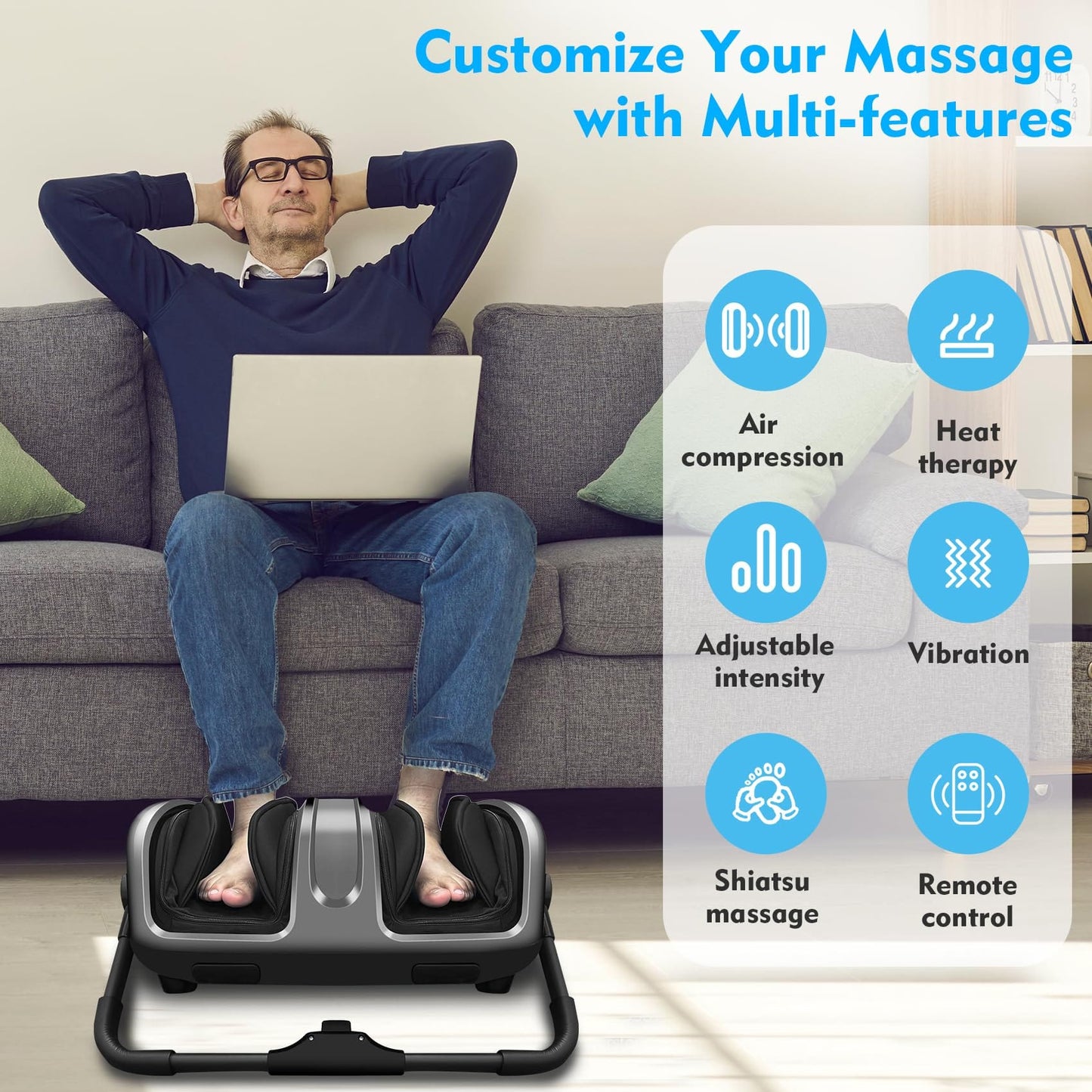 Foot Massager with Heat, Electric Foot Massage Machine for Neuropathy Plantar Fasciitis Circulation and Pain Relief