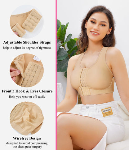 Front Closure Post Surgery Compression Wireless Everyday Bras for Women Mastectomy Support