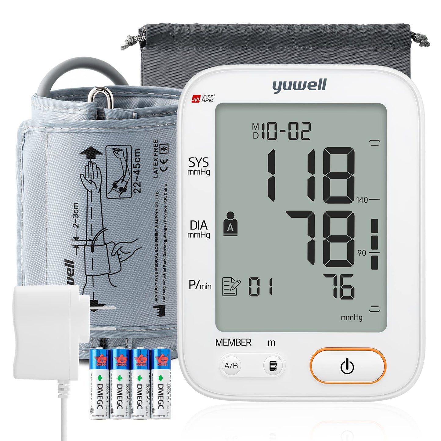 Yuwell Blood Pressure Monitor, Large Upper Arm Blood Pressure Cuff, Digital Blood Pressure Machine for Home Use, Large Display, Stores 99 Readings, Voice Broadcasting with Power Adapter and Batteries