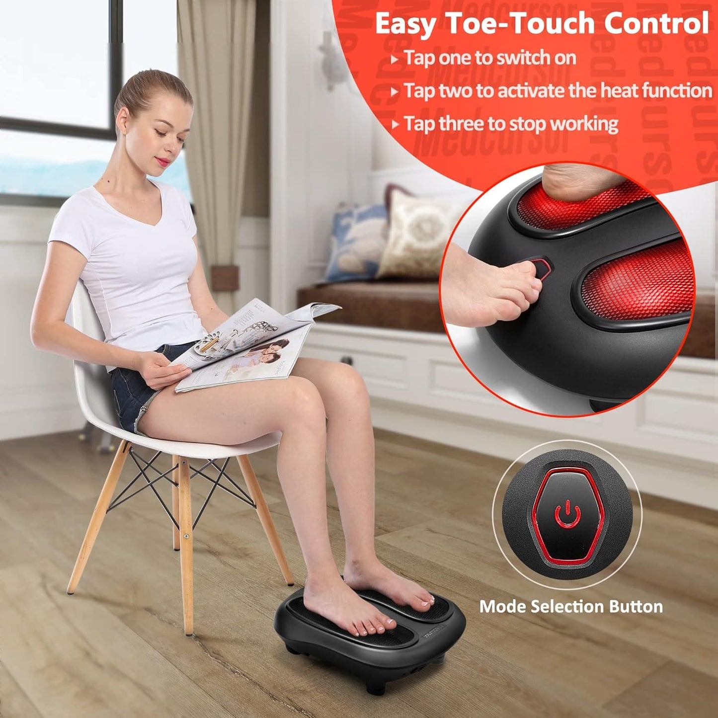 Medcursor Shiatsu Foot Massager with Heat, Electric Deep Kneading Massage Machine for Muscle Fatigue Relief, Improve Body Circulation for Home and Office Use, Black