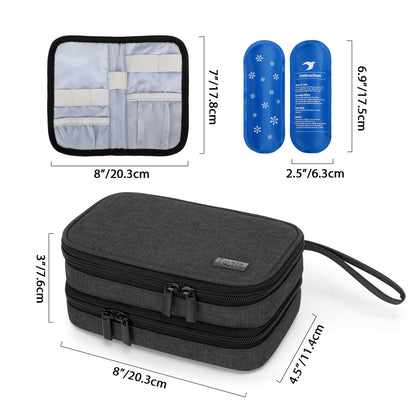 Insulin Travel Case with 2 Ice Packs, Double Layer Diabetes Travel Case for Glucose Meter and Other Diabetic Supplies