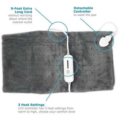 Full Back Heating Pad Fast Heating Wrap with Auto Shut Off for Back, Neck and Shoulder, Abdomen, Waist Pain Relief, Dry/Moist Option (12"x24", Gray)