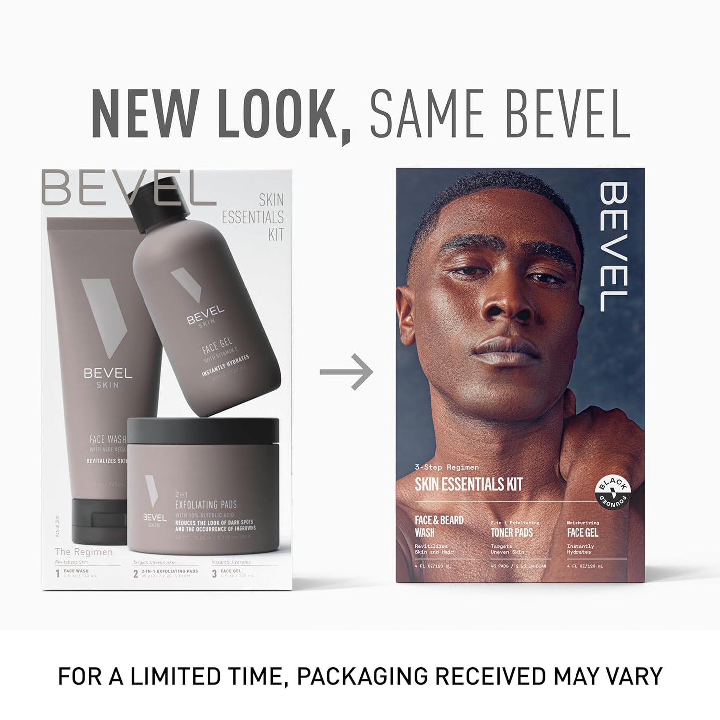 Bevel Skin Care Set - Includes Face Wash with Aloe Vera, Glycolic Acid Exfoliating Pads, Lightweight Face Moisturizer, Helps Treat Blemishes, Bumps and Discoloration