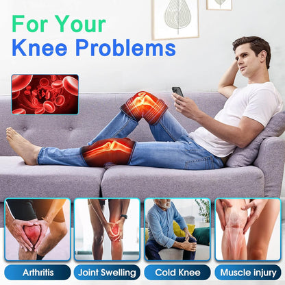 Knee Massager with Heat & Vibration, Heated Knee Brace for Knee Pain Relief, Heating Pad for Knee Joint Pain, Leg Massager, 3 Vibration Modes 3 Heat Levels, AC Adapter Provide More Heat (No Battery)
