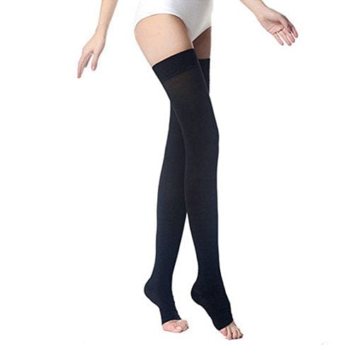 Thigh High Compression Socks for Women & Men 20-30 mmHg - Closed Toe Sockings with Silicone Band