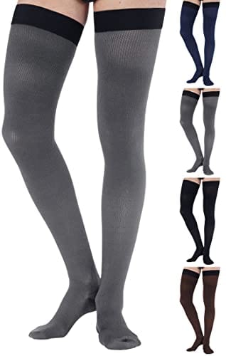 Plus Size Compression Stockings for Men 20-30mmHg - Opaque Graduated Compression Thigh High with Silicone Grip Top