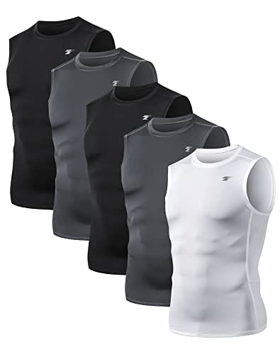 Men's Athletic Sleeveless Compression Shirts, 5 Pack