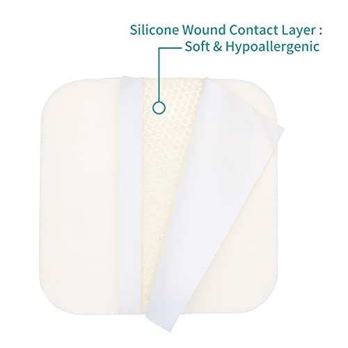 Dimora Wound Dressing Sacrum Foam Bandages Silicone Adhesive Border 7"x7" Waterproof Sacral Pads Absorbent Breathable Bed Sore Pressure Dressing