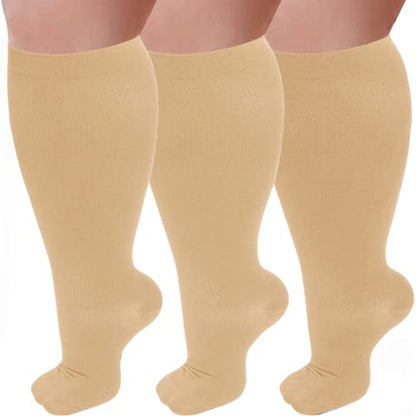 Plus Size Compression Socks for Women Men 20-30 mmHg, Wide Calf Stockings Best Support for Circulation