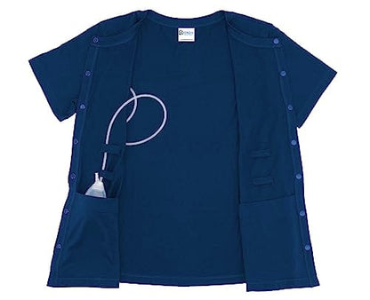 Mastectomy Recovery Shirt with Drain Pockets Blue