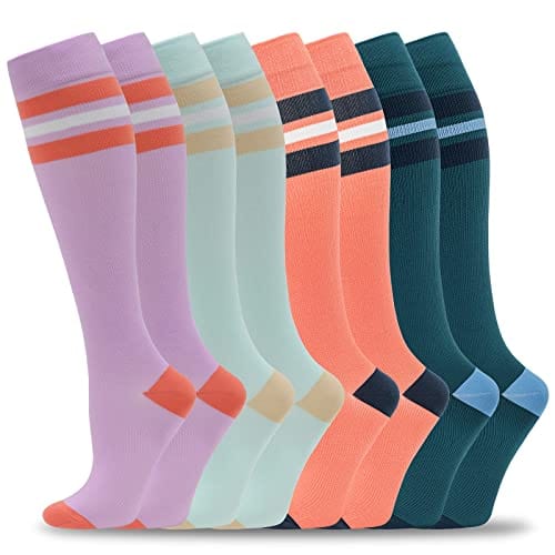 Compression Socks for Men & Women 20-30 mmHg Knee High 8 pairs