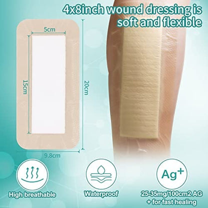 Dimora Wound Dressing Sacrum Foam Bandages Silicone Adhesive Border 7"x7" Waterproof Sacral Pads Absorbent Breathable Bed Sore Pressure Dressing