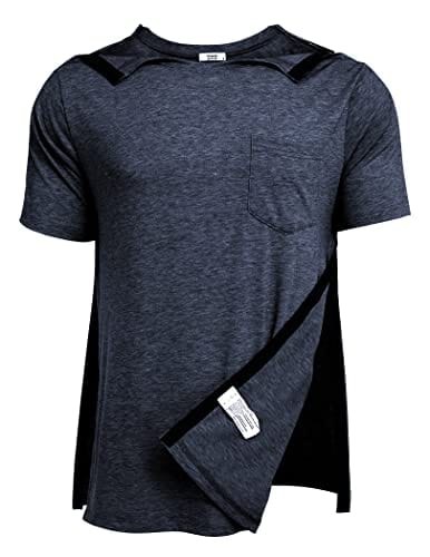 Men's Post Shoulder Surgery Shirts Recovery Tear Away Short Sleeve Full Open Side Snap Dialysis Chemo Clothing