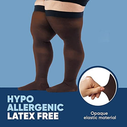 Plus Size Compression Stockings for Men 20-30mmHg - Opaque Graduated Compression Thigh High with Silicone Grip Top