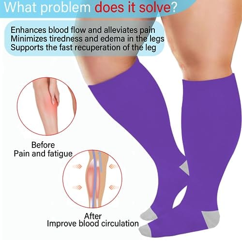 Plus Size Compression Socks for Women Men 20-30 mmHg, Wide Calf Stockings Best Support for Circulation