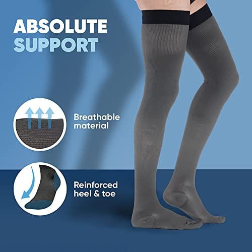 Plus Size Compression Stockings for Men 20-30mmHg - Opaque Graduated Compression Thigh High with Silicone Grip Top